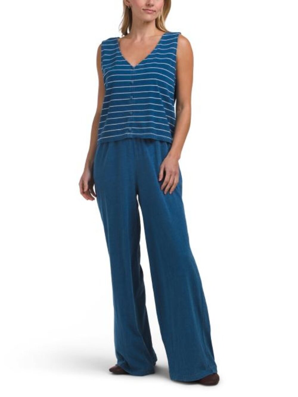 JANE & DELANCEY 2pc Slub Knit Denim Jersey V-neck Top And Pants Set